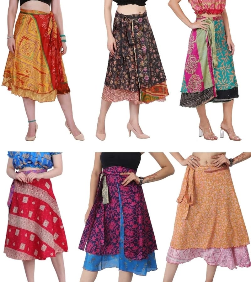 WevezÂ® Pack of 3 Pcs Original Two Layer Printed Wrap Around Skirts (Midi Length) - Image 1